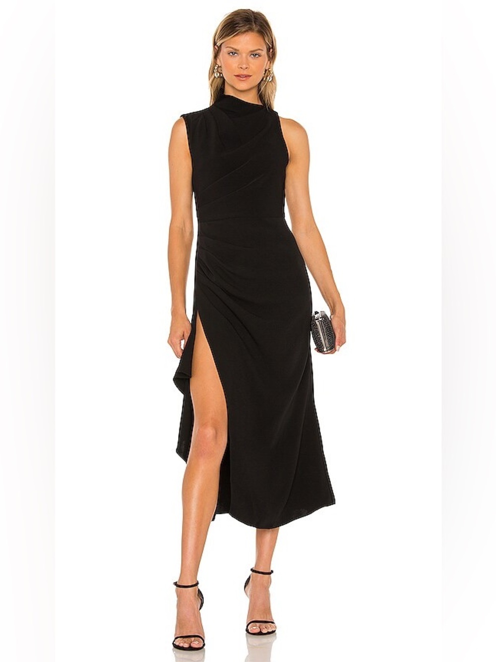 Elliatt Black Sleeveless High-Neck High-Slit Midi Dress